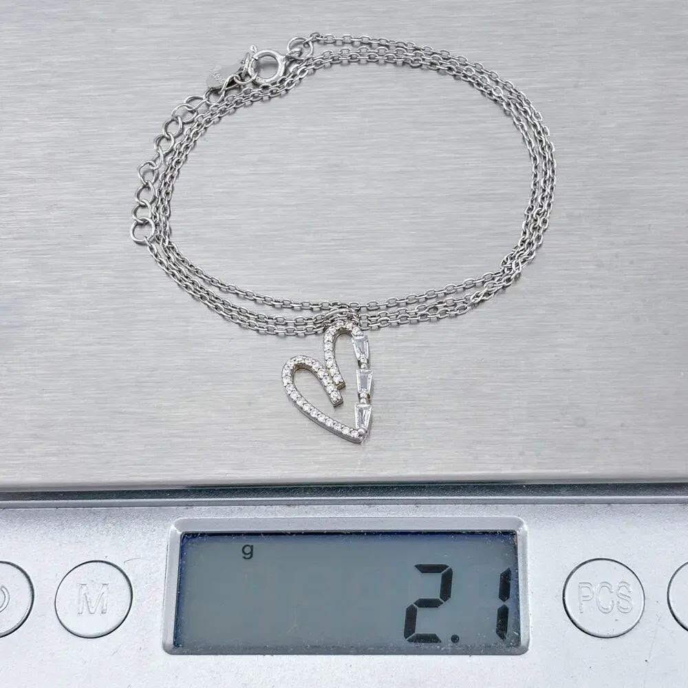 Vintage Sterling Silver 925 Heart Pendant Necklace 16.5